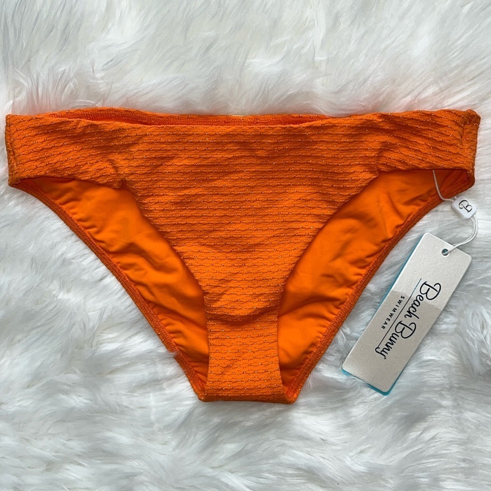 🆕 Beach Bunny Kate Full Bottom Size XS Orange with Gold Thread Design